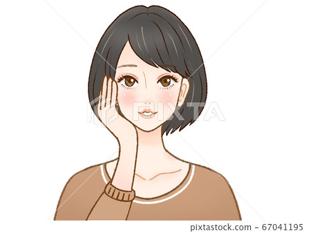 Adult woman putting her hand on cheek 67041195