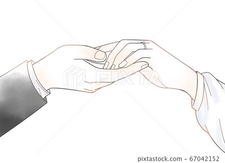 Male hand taking a female hand with a ring Watercolor and transparent background ver 67042152