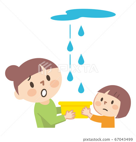Illustration of parents and children who are troubled by rain leaks 67043499