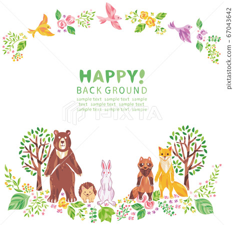 Illustration frame of plants and animals such as trees, flowers, and grass Illustration frame of plants and animals such as trees, flowers, and grass 67043642