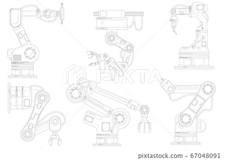 Industrial robotic arm set. Isolated robotic arm Industrial robotic arm set. Isolated robotic arm 67048091
