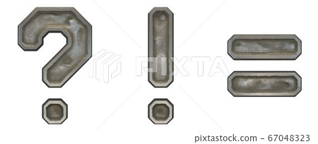 Set of symbols question mark, exclamation mark, equals made of industrial metal on white background 3d 67048323