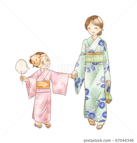 父母和孩子們穿著浴衣行走（無背景） 67048346