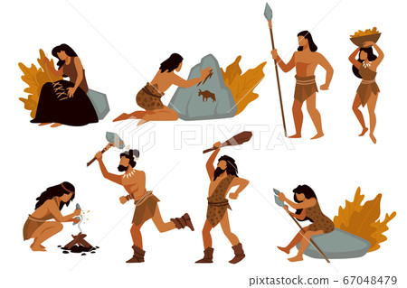 Tribal people, gatherers and hunters, prehistoric civilizations vector 67048479