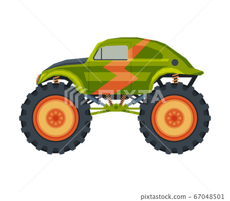Monster Truck Vehicle, Heavy Retro Car with Large Tires Vector Illustration 67048501