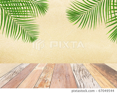 Wood table top on blurred beach background with Wood table top on blurred beach background with 67049544