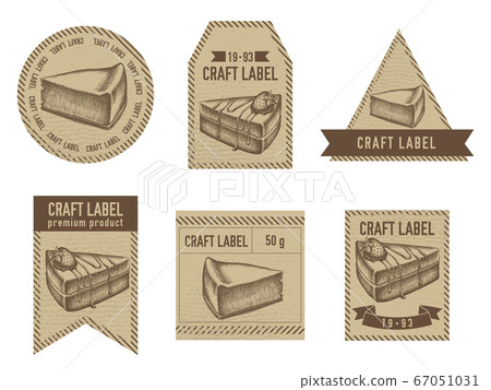 Craft labels vintage design with illustration of cheesecake, cake 67051031
