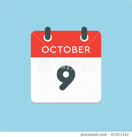 Calendar icon day 9 October, template icon date Calendar icon day 9 October, template icon date 67051562