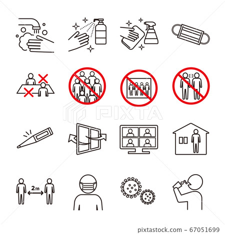 簡單的冠狀病毒預防圖標集 67051699
