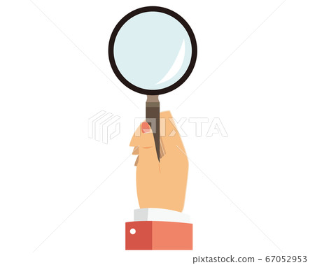 Vector illustration with magnifying glass in hand Loupe icon 67052953