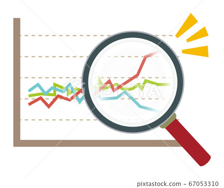 Vector illustration magnifying the graph with a magnifying glass Loupe icon arrow Stock price rise Business 67053310