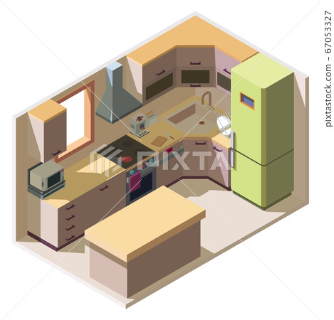 Isometric modern kitchen room with furniture... - Stock Illustration ...