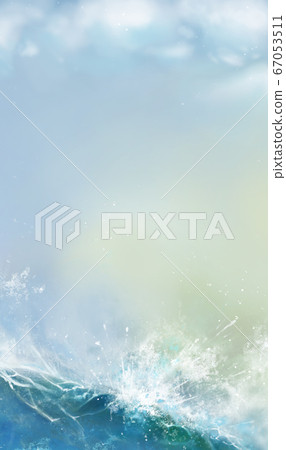 Raging Sea Waves on Light Sky Background Texture Background. illustration for background. Vertical background mobile version of a wave of the sea on a sunny day. 67053511