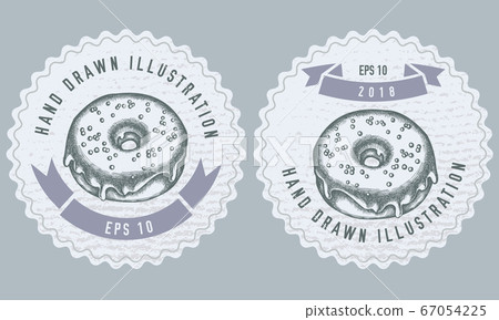 Monochrome labels design with illustration of donut Monochrome labels design with illustration of donut 67054225
