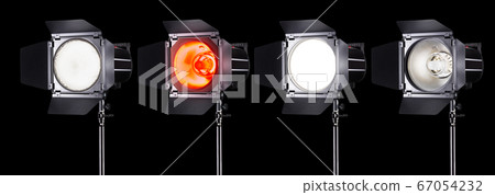 Set of studio flash lights isolated on black Set of studio flash lights isolated on black 67054232