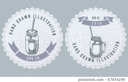 Monochrome labels design with illustration of smothie jars Monochrome labels design with illustration of smothie jars 67054299