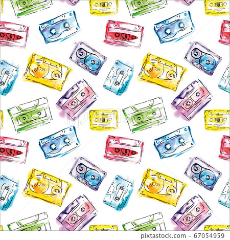 Seamless decorative audio cassette tape pattern 67054959