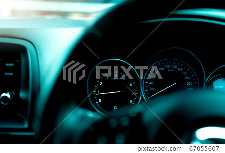 Car dashboard panel. Speedometer and tachometer. Car dashboard panel. Speedometer and tachometer. 67055607