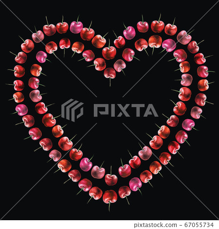 Juicy red summer sexy fresh yummy cherry romantic border heart frame ring illustration. Good for poster, greeting or business card. With free blank copy space for text. Juicy red summer sexy fresh yummy cherry romantic border heart frame ring illustration. Good for poster, greeting or business card. With free blank copy space for text. 67055734