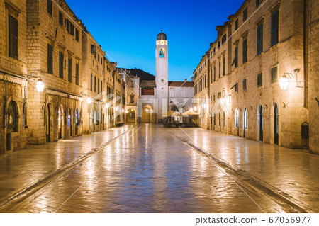 Old town of Dubrovnik at twilight, Dalmatia, Croatia 67056977