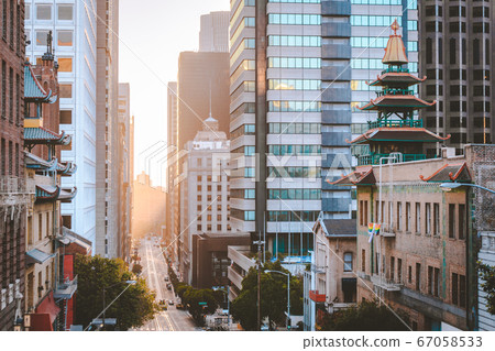 Downtown San Francisco with California Street at sunset, California, USA 67058533