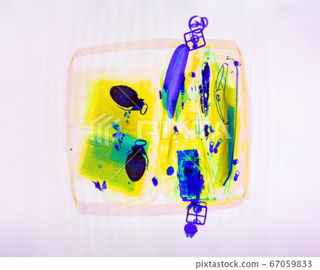 Scanned baggage with bomb on the x-ray scanner 67059833