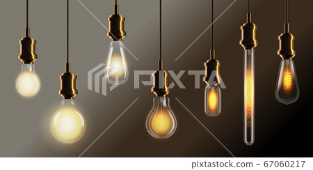 Realistic vintage incandescent bulb lamp on wire 67060217