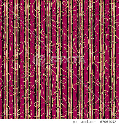 Luxury red and gold colored floral striped vector seamless pattern. 67061052