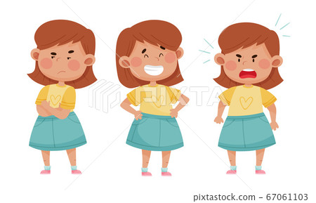 Emoji Girl with Different Face Expressions Like Angry and Cheerful Face Vector Set 67061103