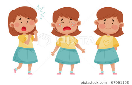 Emoji Girl with Different Face Expressions Like Scared and Happy Face Vector Set 67061108