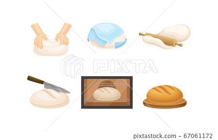 Kneading and Rolling Out Dough for Bread Cooking Vector Set Kneading and Rolling Out Dough for Bread Cooking Vector Set 67061172