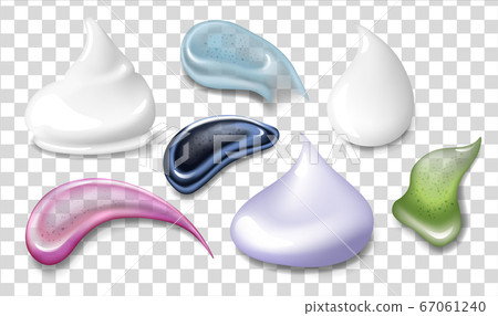 Different skin care products swatches on grey background. Cream, scrub, gel, mask samples, vector illustrations set in realistic style. Beauty and makeup Different skin care products swatches on grey background. Cream, scrub, gel, mask samples, vector illustrations set in realistic style. Beauty and makeup 67061240