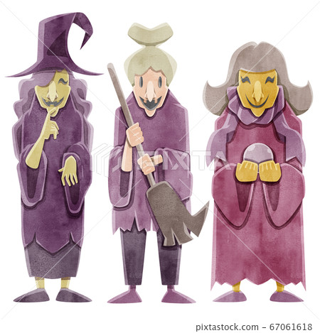 Witches three sisters watercolor illustration 67061618