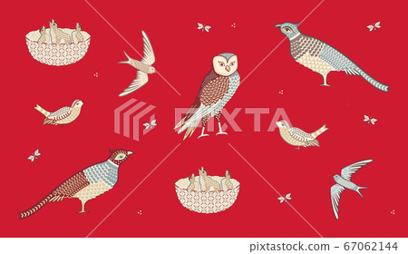 Vintage birds collection isolated on red background. Vector illustration Vintage birds collection isolated on red background. Vector illustration 67062144