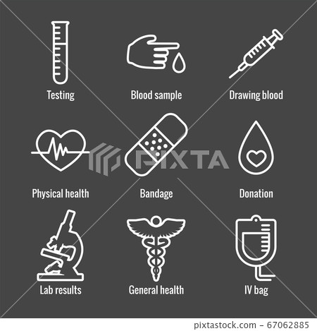 Blood testing and work icon set with syringe, Blood testing and work icon set with syringe, 67062885