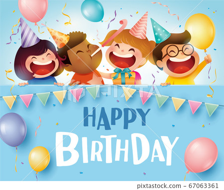 Happy birthday children girls and boys with... - Stock Illustration [67063361] - PIXTA