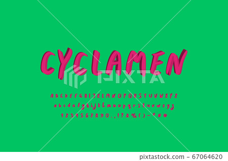 Paintbrush original 3d alphabet cyclamen flower pink colors on green background for modern design. Uppercase and lowercase letters, numbers. Vector illustration Paintbrush original 3d alphabet cyclamen flower pink colors on green background for modern design. Uppercase and lowercase letters, numbers. Vector illustration 67064620