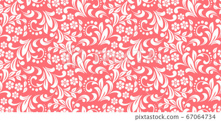Flower pattern. Seamless white and pink ornament. 67064734