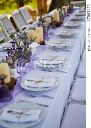Table set for wedding or another catered event dinner. Table set for wedding or another catered event dinner. 67065253