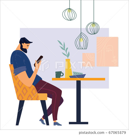 People using Smartphone in cafe. Phone addict and People using Smartphone in cafe. Phone addict and 67065879