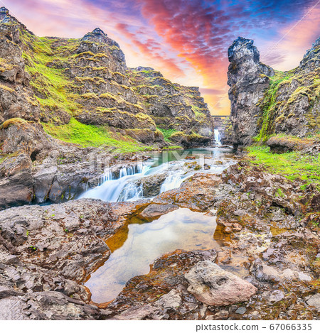 Marvelous view of  Kolugljufur canyon and Marvelous view of  Kolugljufur canyon and 67066335