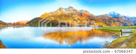 Awesome autumn panorama of Silvaplana lake and Awesome autumn panorama of Silvaplana lake and 67066347