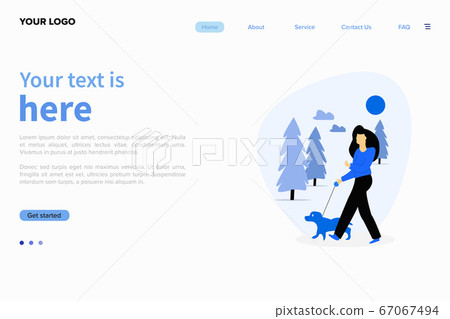 Woman walking with a dog in the park Woman walking with a dog in the park 67067494
