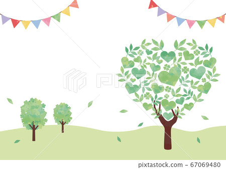 Fresh green tree background landscape watercolor heart shape 67069480