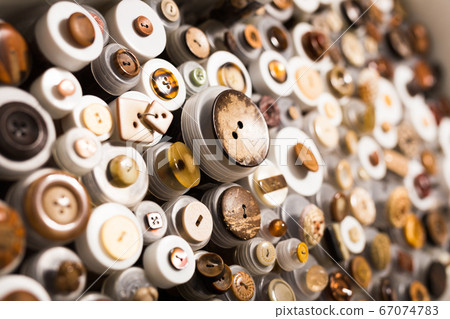 Buttons on showcase in shop Buttons on showcase in shop 67074783