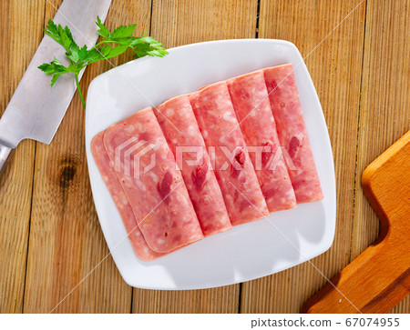 Slices of traditional chopped ham, close-up Slices of traditional chopped ham, close-up 67074955