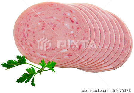 Sliced chopped pork sausage 67075328
