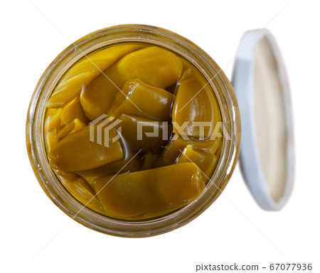 Glass jar of pickled flat beans Glass jar of pickled flat beans 67077936