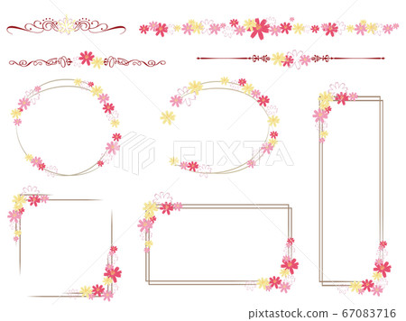 一套裝飾邊框和框架與波斯菊花海的插圖 一套裝飾邊框和框架與波斯菊花海的插圖 67083716