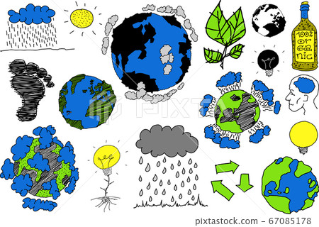 many hand drawn sketches of topics regarding nature and environment and ecology and planet earth and weather 67085178